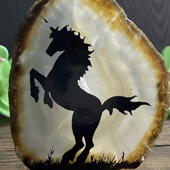 Vintage Sliced Natural Agate Geode Unicorn Light